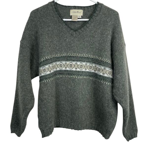 Eddie Bauer VTG. Women's Green Wool Fair Isle Sweater - Picture 1 of 7